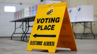 A voting sign to be used for the 2026 Alberta Referendum in Edmonton, Alta., on Thursday, Sept. 3, 2026. THE CANADIAN PRESS/James Maclennan