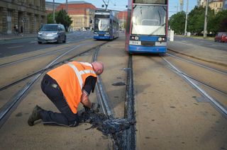 Bauarbeiten an den Gleisen in Leipzig