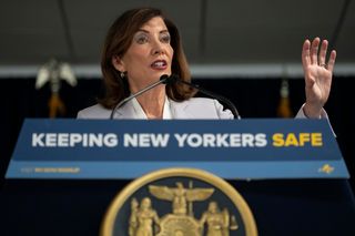 New York Governor Kathy Hochul takes part in a press conference to announce action against ICE overreach in New York, Wednesday, Aug. 12, 2026.