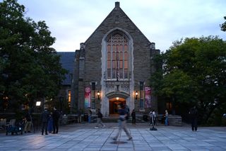 People gather outside Willard Straight Hall after a hearing on sexual assault at Cornell University in Ithaca, N.Y., Thursday, Oct. 1, 2026.