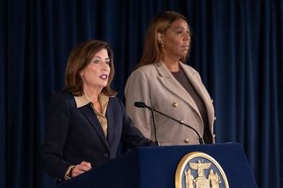 New York Governor Kathy Hochul speaks during a news conference with New York Attorney General Letitia James, Friday, Oct. 2, 2026, in New York.