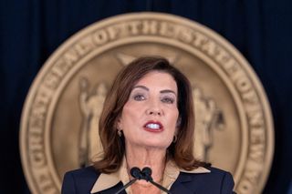 New York Governor Kathy Hochul speaks during a news conference, Friday, Oct. 2, 2026, in New York.