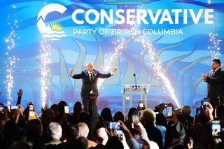 B.C. Conservative interim Leader Lorne Doerkson arrives to address supporters on election night, in Vancouver, on Saturday, Oct. 24, 2026. THE CANADIAN PRESS/Ethan Cairns