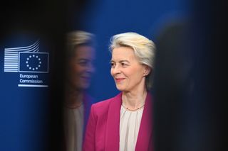 European Commission President Ursula von der Leyen issues a statement on the Large Scale Review at European Union headquarters in Brussels, Monday, Oct. 26, 2026.