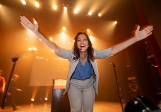 Quebec Solidaire co-spokesperson Ruba Ghazal celebrates seats won by their candidates in the National Assembly on the night of the Quebec provincial election, in Montreal, Monday, Oct. 5, 2026.