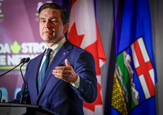 Conservative Leader Pierre Poilievre delivers a speech on national unity in Calgary, Friday, Oct. 16, 2026.