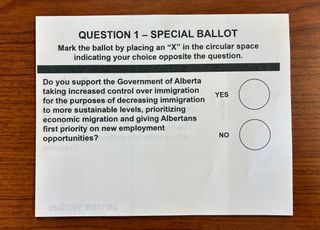 Alberta referendum question seen in Edmonton.