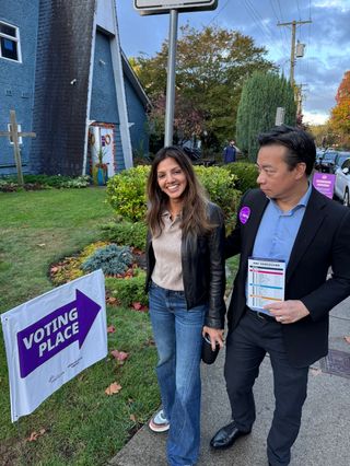 Mayor Ken Sim and his wife Teena vote in the Vancouver municipal election.